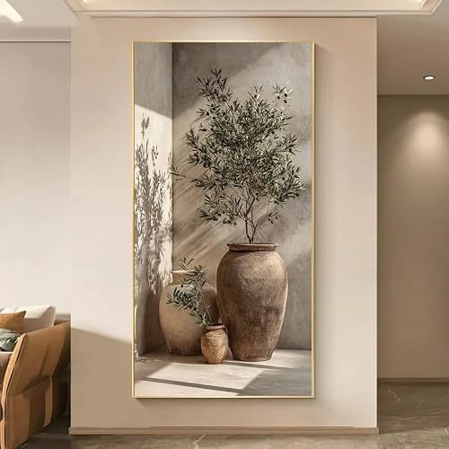 LTjiajuypd Canvas Modern Abstract Wall Art Golden Tree And Starry Sky Pattern Beige Tone Printed(55X110cm)