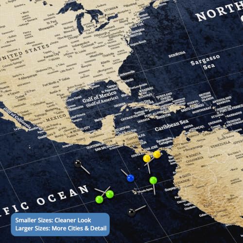 Image of IPIC Vintage Teal World Travel Map with Pins, World Map Pin Board, 42x28 in