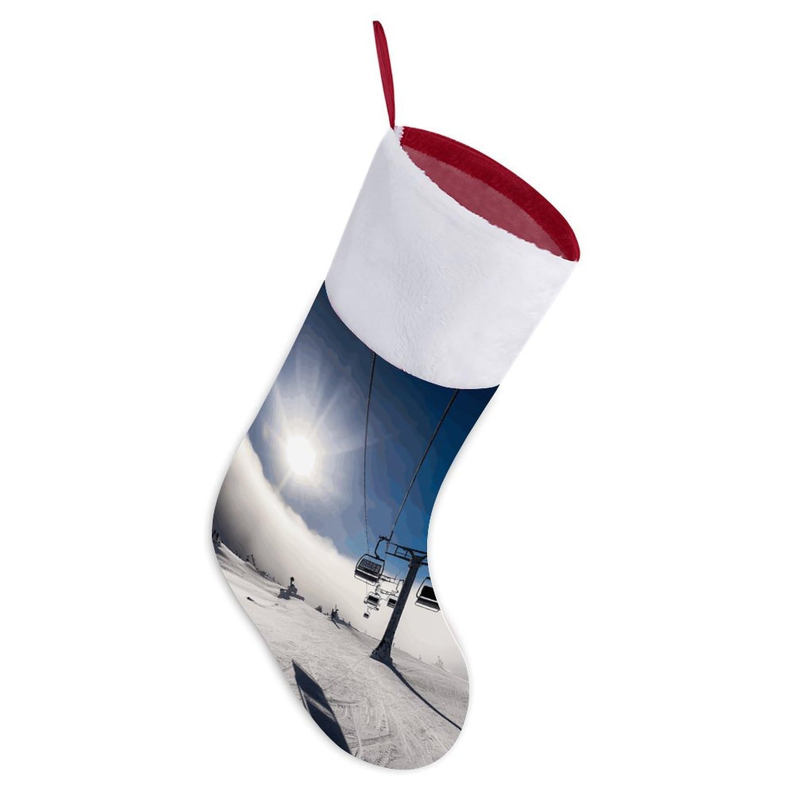 Ski Lift at Sunshine Christmas Stocking, 16.5 Inch Festive Themed Socks Personalized Hanging Stockings Large Super Soft Xmas Stocking for Xmas Tree Mantel Party Decor
