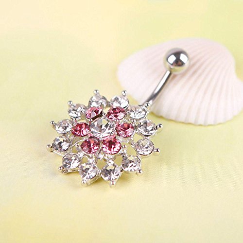 Rhinestones Flower Dangle Style Navel Belly Button Barbell Ring Body Piercing