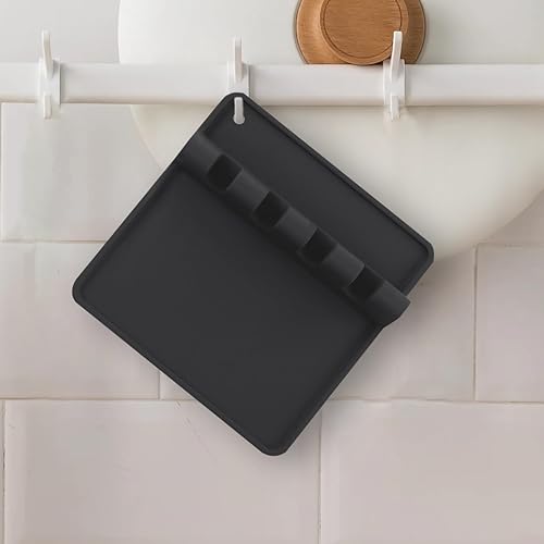 Miniatura 5 de Soporte para utensilios de silicona, sin BPA, duradero con almohadilla de goteo, resistente al calor para la parte superior de la estufa, para