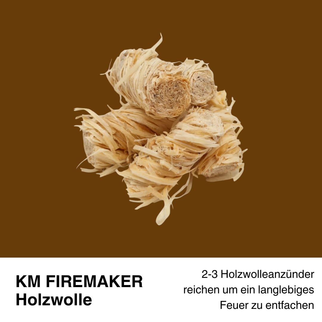 KMFiremaker Anzündwolle Set 6 Säcke je 2KG insgesamt 12KG ökologische Holzwolle Anzünder mit natürlichem Wachs für Kamin, Grill, Feuerstelle und Ofen - Lange Brenndauer