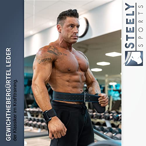 STEELY SPORTS Herren Gewichthebergürtel Leder/Trainingsgürtel (L) (Krafttraining Bodybuilding Gürtel, Gurt Gewichtheber, Fitnessgürtel, Zubehör)
