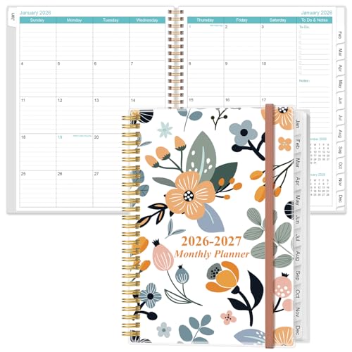 2026-2027 Monthly Planner - 18 Monthly Calendar July 2026 - June 2027 Two Pages Per Month 9 x11 Planner with Tabs Strong Twin-Wire Binding Inner Pocket Rose Flowers