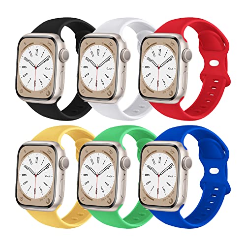 Toutouzhang 6 Pack Sport Bands Compatible with Apple Watch Band 38mm 40mm 41mm 42mm 44mm 45mm 49mm,Soft Silicone Waterproof Strap for iWatch Ultra2 Series 9 Ultra 8 7 6 5 4 3 2 1 SE Women Men