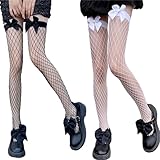 YAIUNHIQ Damen Netzstrümpfe Schleife Spitzenstrümpfe Schleifenstrümpfe