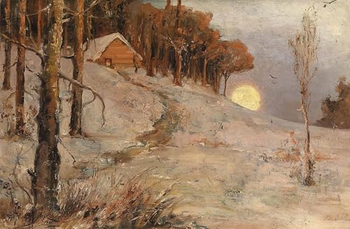 Tableau forêt d'hiver et soleil du soir pour créer un salon chaleureux