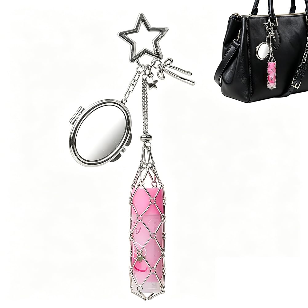 SANNIDHI® Lipstick Bag Charm metal lipstick holder Y2K lipstick holder with touch up mirror and star-shaped clasp for chic lip balm organizer styling accessories that link effortlessly to your-image-3