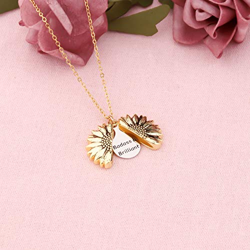 LQRI Funny Badass & Brilliant Sunflower Necklace - Badass Jewelry Inspirational Friendship Gift4