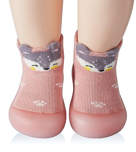 Baby Girl Sock Shoes Rubber Sole Non Slip Indoor Slipper Infant Girls First Walking Floor Shoes Soft Sole Non-Skid Slipper Breathable Lightweight Cotton Mesh Baby Shoes