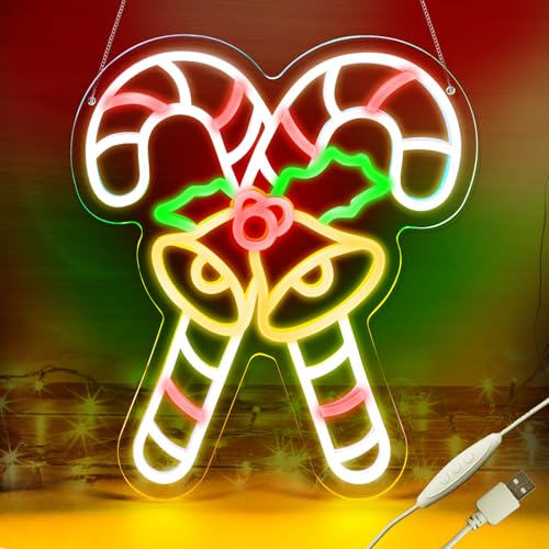 Image of KHK Christmas Stick Neon Signs for Wall Decor Xmas LED Christmas Hat LED Sign, USB Powered Dimmable Switch for Indoor Party Kids Bedroom Wedding Bar Pub Club Birthday Party Gift(15 * 13in)