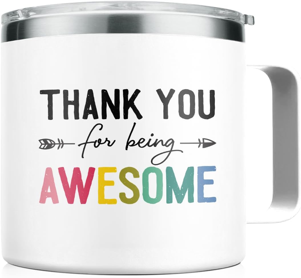 SANDJEST Inspirational Gifts for Women Thanks for Being Awesome Tumbler 14oz Insulated Coffee Mug with Handle Thank You Gift for Women Men Coworker Colleague Boss Friends Gift for Birthday Christmas