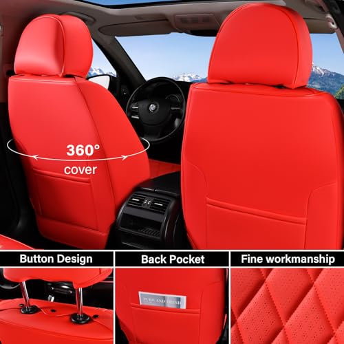 Image of Coverado Front Seat Cover, Universal Car Seat Covers, Waterproof Seat Covers, Luxury Faux Leather Car Seat Protectors, Driver Seat Cover, Automotive Seat Covers Accessories Fit for Most Vehicles, Red