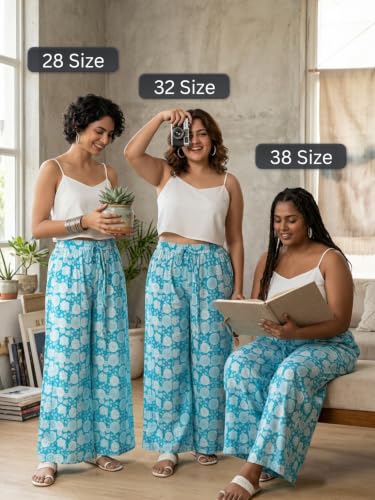 Image of GRECIILOOKS Boho Printed Wide Leg Palazzo Pants for Women, Flowing High Waist Rayon Trousers for Beach, Vacation, Lounge, and Summer Style