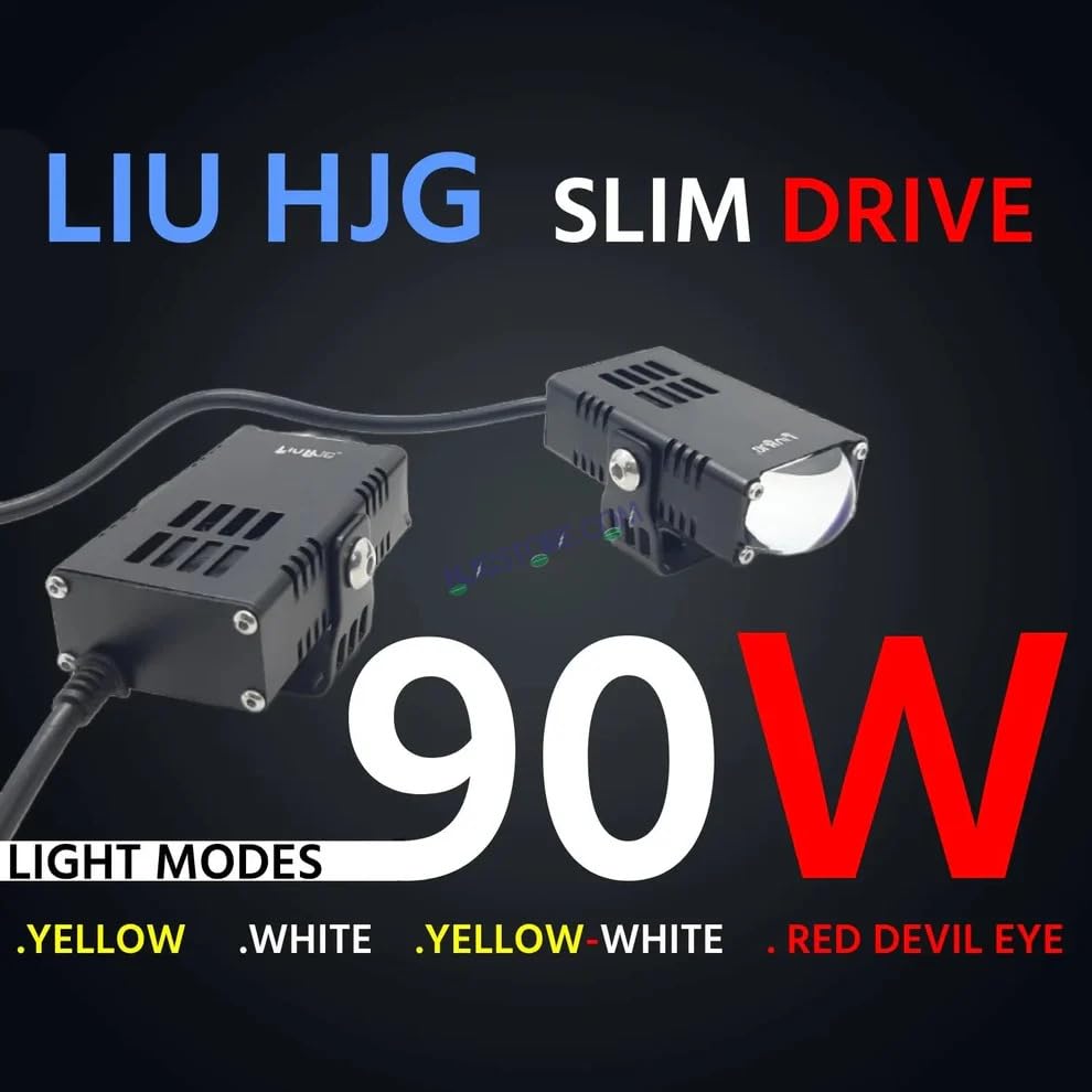 Image of HJG Waymaker LED Fog Light Dual Colour Fog Light Mini Drive Yellow White & Red Devil Eye Slim Drive Light Version 4 With Red Devil Eye And Wiring With Canbus Universal For All Cars and Motorcycles