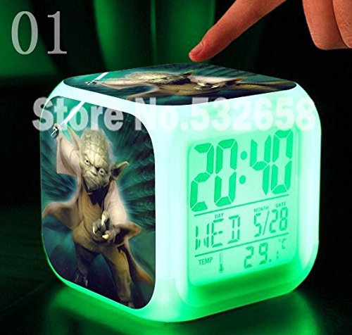 Enjoy Life : Cute Digital Multifunctional Alarm Clock with Glowing Led Lights and Star Wars Sticker, Good Gift for Your Kids, Comes with Bonuses (01)