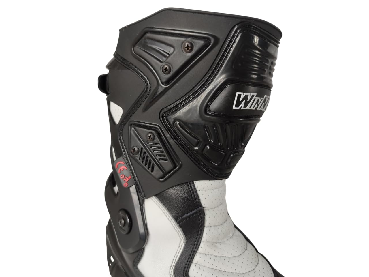 WinNet Stivali stivaletti sportivi racing omologati CE calzature di pelle per moto con protezioni da turismo o pista (Bianco, Sistema Taglie Calzature EU, Adulto, Numero, Media, 43)