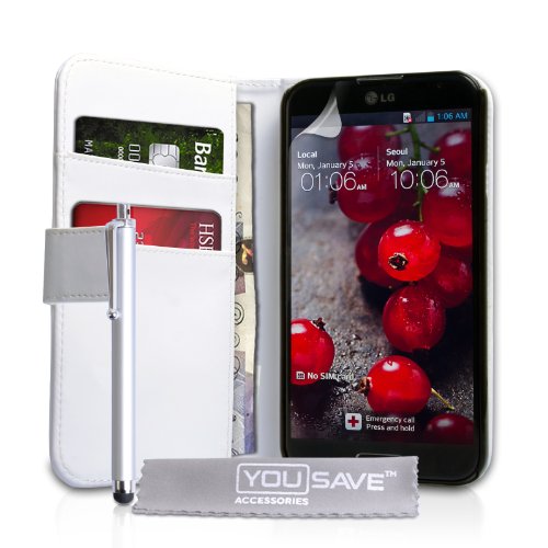 Yousave Accessories LG-FA01-Z339P Etui Portefeuille en PU/Cuir avec Stylet pour LG Optimus G Pro Blanc
