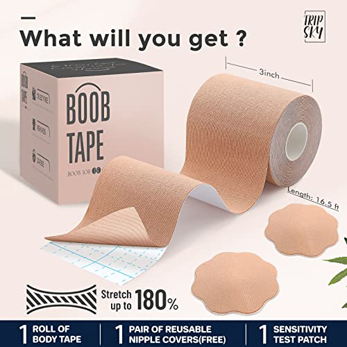 Image of Tripsky XL Breast Lift Tape, BoobTape for Large Breasts,Body Tape for Fashion,Athletic Tape Boobtape &NippleCover for A-G Cup