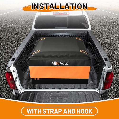 Image of [High Visibility] Waterproof Truck Bed Bag with Orange Safety Trim, 26 CuFt Heavy Duty Cargo Carrier for Pickup Truck, Weatherproof Storage Bag for Camping & Road Trips
