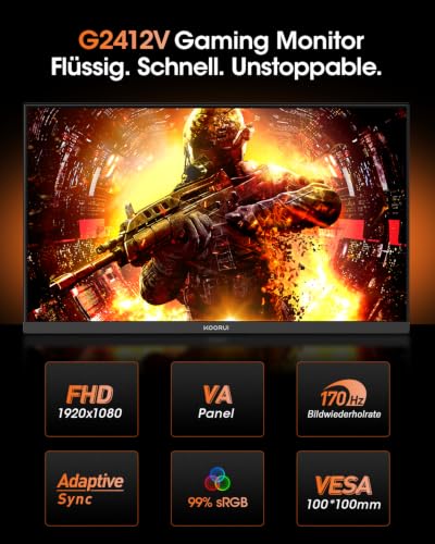KOORUI 24 Zoll Gaming Monitor 170Hz, FHD Bildschirm Adaptive Sync HDMI 1.4 – Ansicht 2