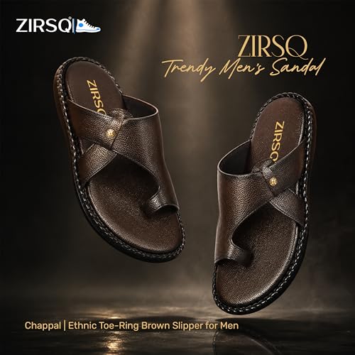 Image of Men's Sandal, Suede Synthetic Leather, Slip On, Adjustable Strap, Classic Style, Buckle Closure, Casual Ethnic Toe-Ring Slipper