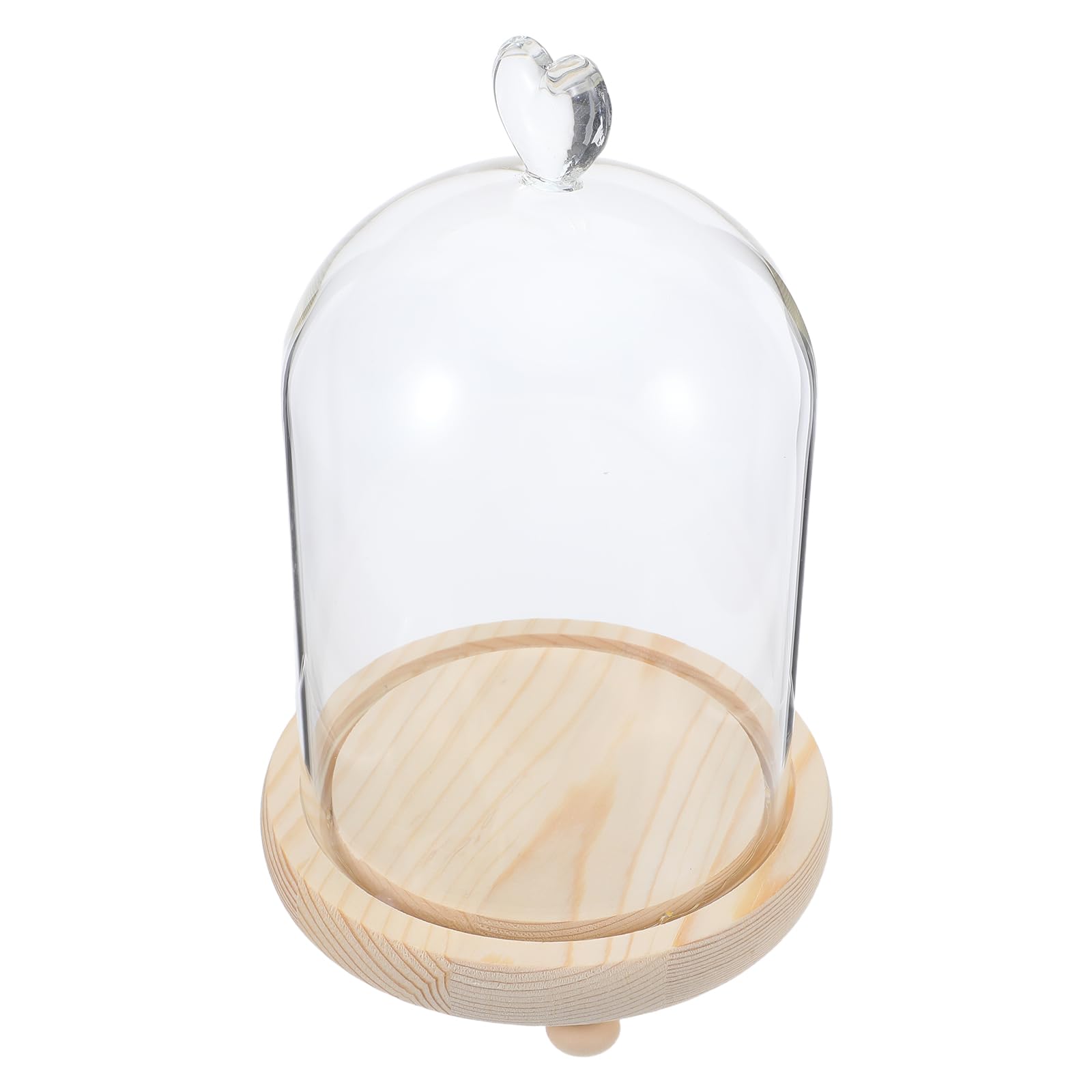 Cloche en verre cœur décorative de haute qualité et son socle en bois chic