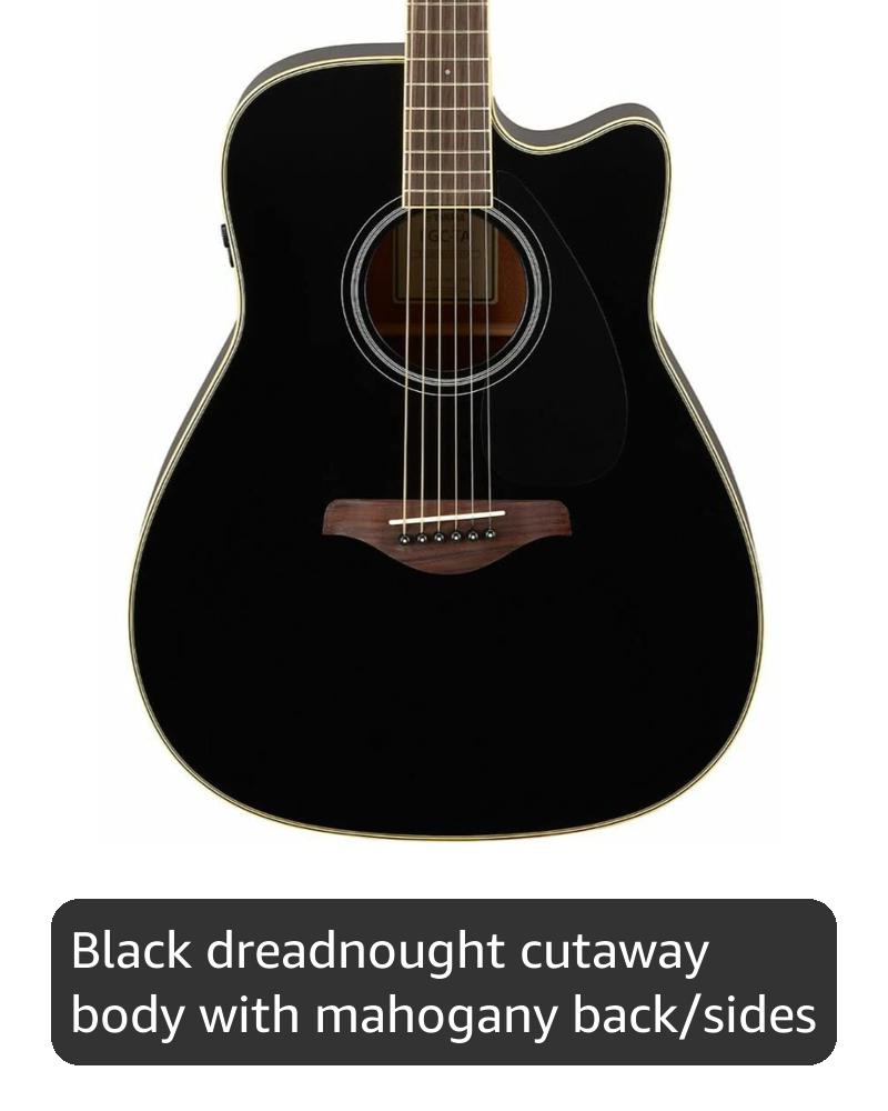 Yamaha FGC-TA Dreadnought Cutaway Transacoustic Guitar w/ Chorus and Reverb, Black