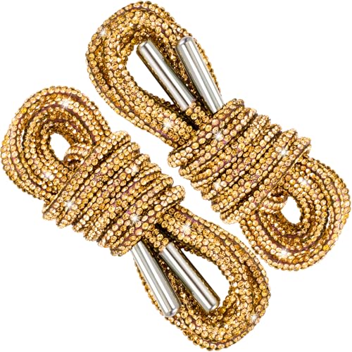 Alpinleux Rhinestone Shoe Laces, Glitter Rope Shoelaces for Sneakers, Round Crystal Bling Shoe Lace, String Cords Replacement for Hoodie Sweatpants Shorts - Gold, 120cm (1 Pair)