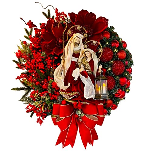 WDhomLT Letrero de guirnalda navideña Santo Jesús Guirnalda navideña estampado de racimos de bayas Lazo Letrero de guirnalda navideña artificial...