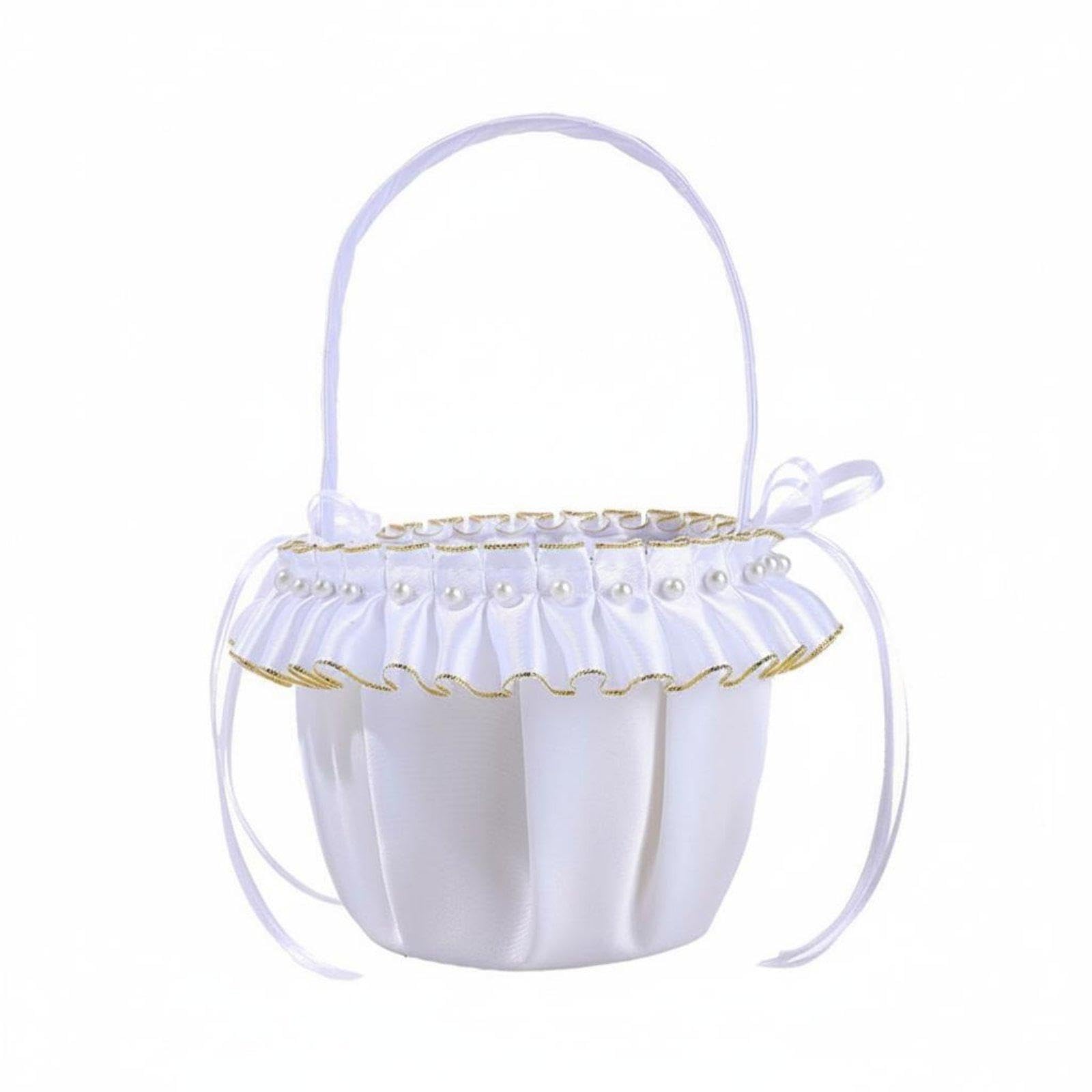 Flower Girl Basket Gold Edge Wedding Petal Basket Decorative Bow Event Accessory for Kids, Dance | Ring Pillows & Flower Baskets | Wedding Supplies-image-1