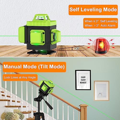 Image of IMAYCC Laser Level 360 Self Leveling, 16 Lines Green Beam Laser Level, 4x360 4D Cross Line Lazer Level for Construction with Remote Control, Anti-fall Box, Multiple Stands, Rechargeable Batteries