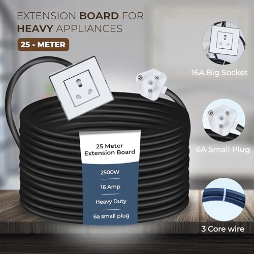 Image of Extension Board Heavy Duty Multi Socket 15A /16A /20A (2500 Watts 6A Small Plug, 25 Meter)