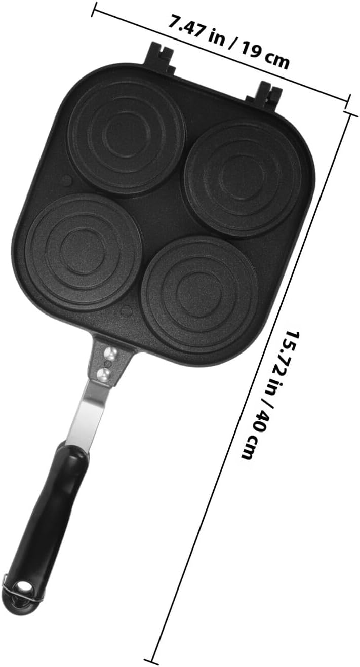 Non-Stick Four-Hole Egg Frying Pan Double-Sided Omelet Maker Cast Iron Breakfast Cooking Tool with Cartoon Pattern for Home Kitchen