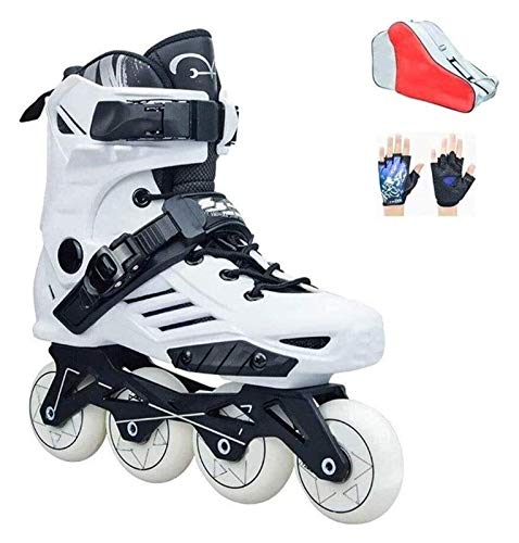 Adjustable Inline Skates Speed Inline Skates Semi-solft High Ankle Roller Shoe Inline Patine for Street Racing Free Skating (Color : White, Size : 7.5)