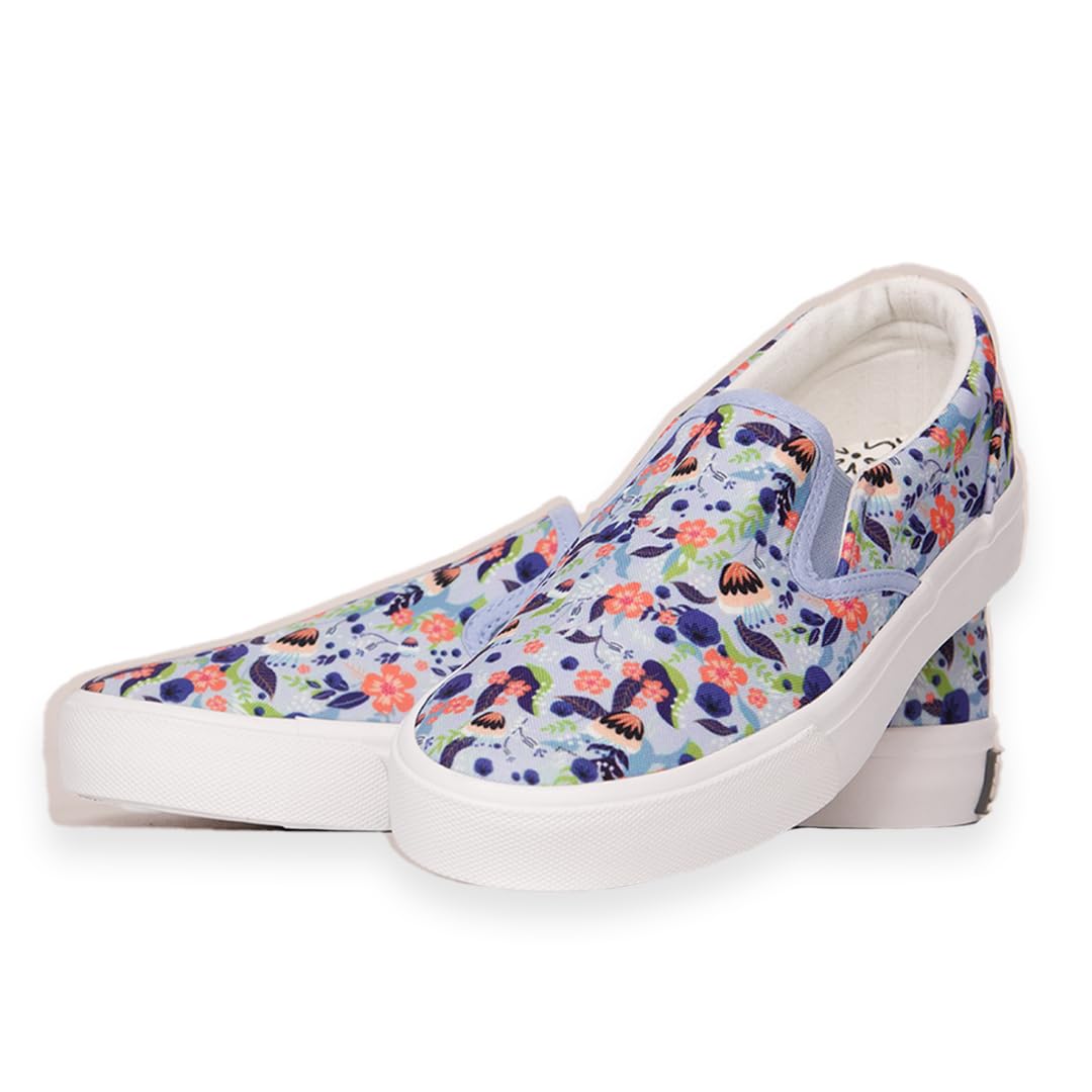HAPPYWAGON | Blue Bloom Slip On Sneakers | Canvas | Rubber Sole | Illustrated Insole | Comfortable | Lightweight | Casual & Fashionable | Durable | Multipurpose (Blue Bloom Slip On, 7) (B0CLRHL4TN) Amazon Price History, Amazon Price Tracker