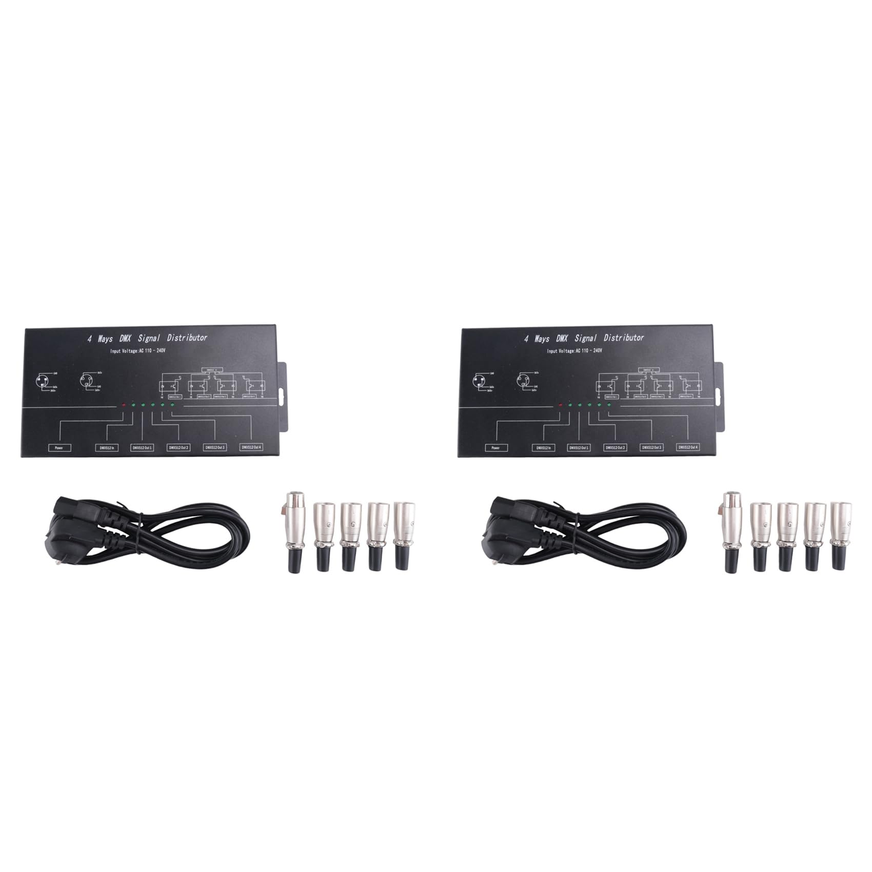 Jnchdghwa Black 2X Dmx512 Amplifier Splitter Dmx512 Signal Repeater 1Ch Dmx121 4Ch 4 Output Ports Dmx124 Signal Distributor, Ac100v-240V