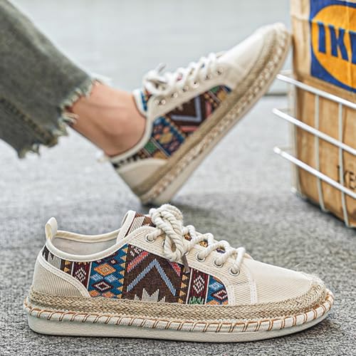 Men's Trendy Ethnic Style Low Top Slip On Shoes, Comfortable Non-Slip Breathable Lace-Up Sneakers, for Men's Outdoor Activities Fisherman Shoes2
