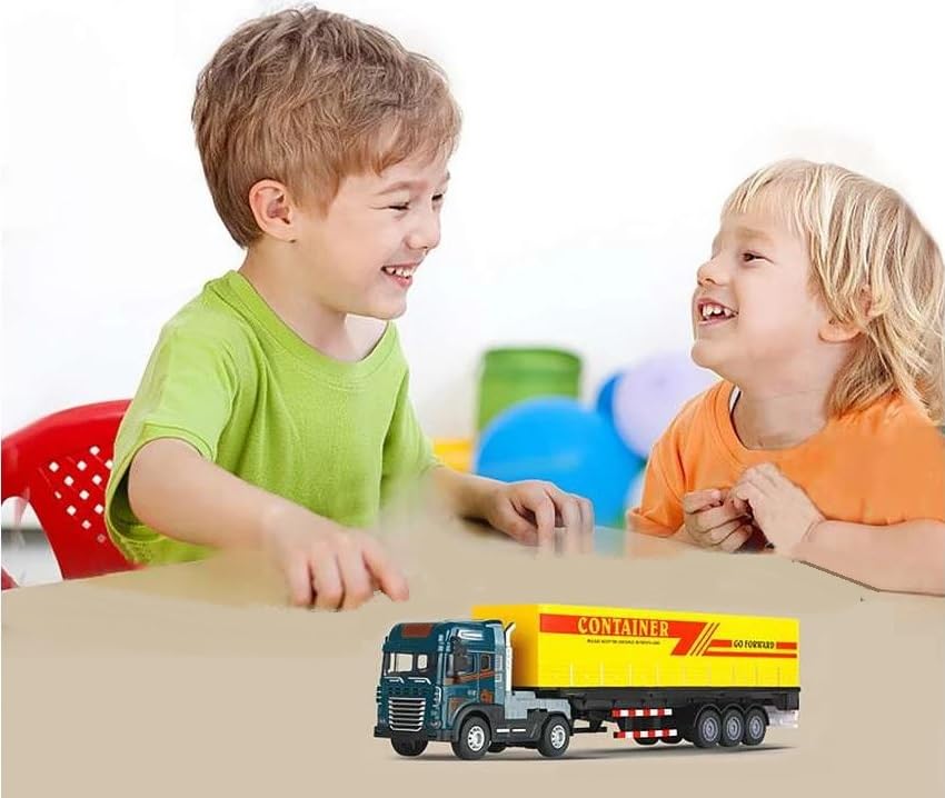 Image of Friction Powered Logistic Transport Truck Toy for Kids Boys Girls Big Size 1:24 Die cast Alloy Model Cargo Container Truck with Light Sound Pull Back Vehicle (Pack of 1, Multicolor)