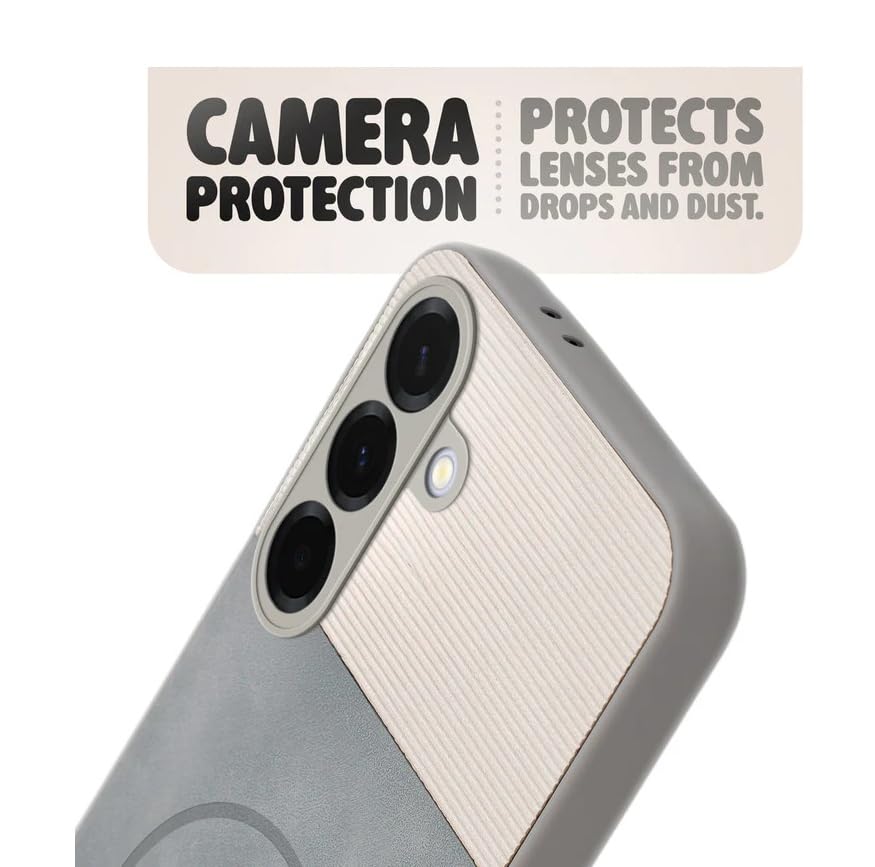 Image of Bintage CASE Dual-Leather Mac Safe Design Phone Case| Soft Touch Finish | Full Camera Protectection Back Cover Compatible for Samsung A36 5G / A56 5G - White & Matelic Grey