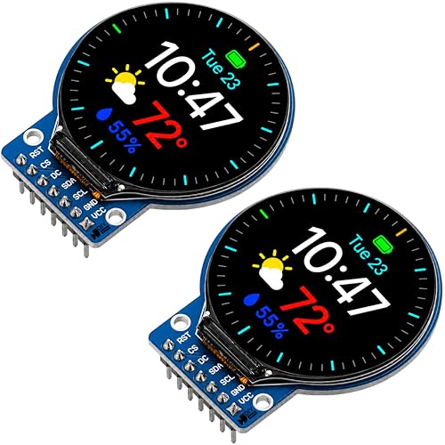 1.28 Inch Round Circular TFT LCD Display Module 240x240 IPS GC9A01 SPI Interface for Arduino ESP32 ESP8266 Raspberry Pi 3V to 5V Full Color RGB Screen with Tutorials