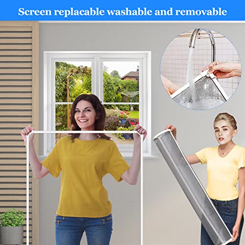 Magnetischer Insektenschutz für Fenster, Verstellbarer DIY-Fliegenschutz für Fenster, einfache Installation, hält Käfer, Fliegen und Moskitos fern, weißer Rahmen, graues Netz (150x180cm)