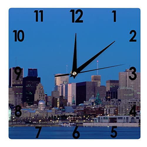 Higoss Reloj de pared cuadrado Montreal Skyline Silent Non-Ticking Clock 12 pulgadas, funciona con pilas, paisaje/paisaje urbano Farmhouse/hogar y oficina Decoración