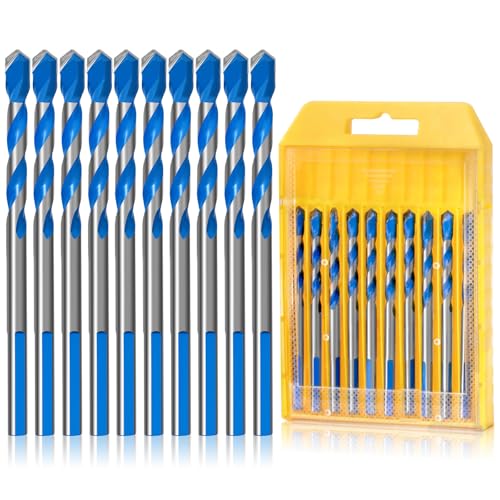 CYLBAQ 5mm Masonry Drill Bits Set, 10pcs Concrete Drill Bit Set for Concrete/Glass/Brick/Plastic/Cement/Tile, YG6X Carbide Alloy Industrial Strength Tile Drill Bit Sets