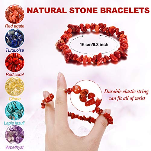 Hicarer 15 Pieces Crystal Bracelets Set Natural Gemstone Stretch Bracelets Spiritual Healing Crystals Summer Beach Jewelry Irregular Chips Bracelet for Women Gifts2
