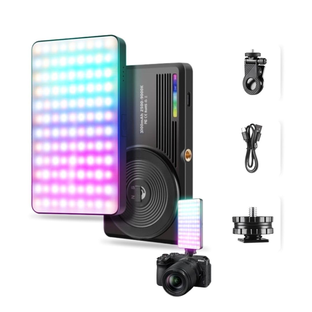 RGB LED Video Light with 22 Color Modes, Magnetic Absorption, Clip, Screw & Type C Cord| 3000mAh Battery| 2500K~9000K| Dimmable & Rechargeable for Phone, Camera, Laptop for Selfie, Vlogging-image-24