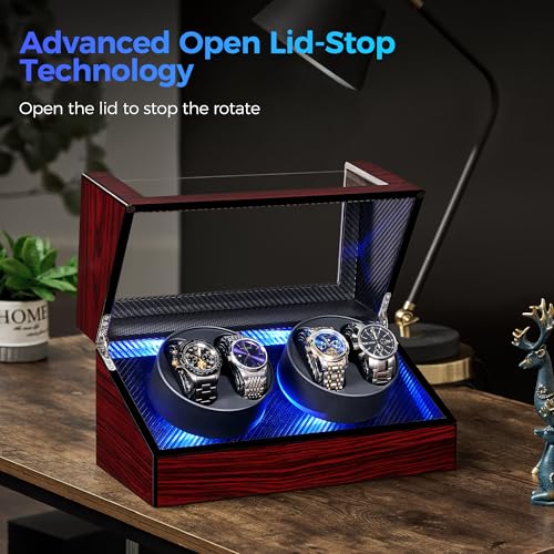 ANWBROAD Watch Winders For Automatic Watches, Automatic Watch Winder Box With Led Light, Watch Turner For Automatic, 4 Watch Rotator And Super Quiet Motor And 4 Rotation Mode, UJWW011Y2