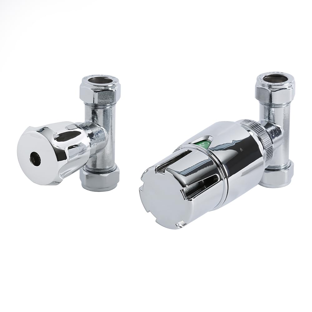 Milano Chrome Straight Heated Towel Rail Thermostatic Radiator Valves