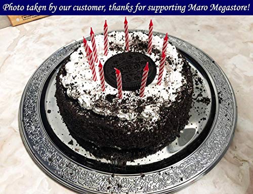 Maro Megastore (Pack Of 4 Traditional Round Floral Pattern Engraved Catering Chrome Plated Serving Tray Mirror Plate Silver Metal Platter Tableware Wedding Birthday (Extra Large) T139 (4-Pack (13")) #TOP4