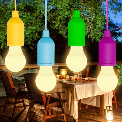 Liuyife 4 Stück LED Campinglampe mit Zugschalter, Batteriebetrieben Tragbare Zeltlampe Glühbirne, LED Camping Glühbirnen für Camping, Zelt,...